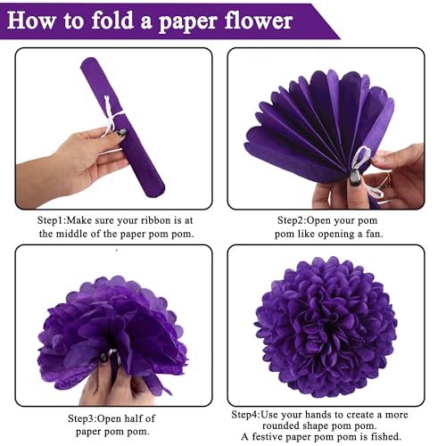 Image of Crenics Purple 90th Birthday Decorations for Women - Back in 1936 Backdrop, Banner, Swirls, Centerpieces, Sash, Paper Pom Poms, Cake Topper and Balloons for 90 Birthday Party Supplies