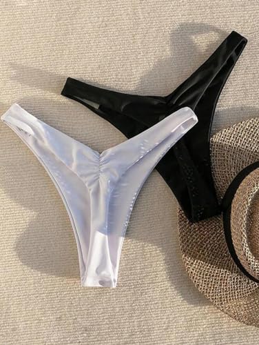 YELAIVP Women's Ruched Back Bikini Bottoms High Cut Bathing Suit Bottoms Cheeky Thong Swimsuit Bottom4