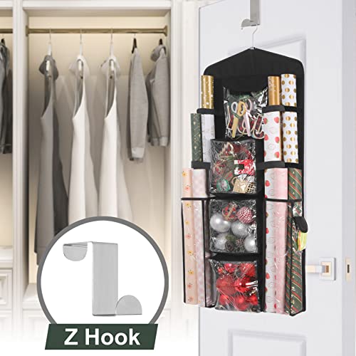 SmplifCraft-Wrapping-Paper-Storage-Hanging-Gift-Bag-Organizer-Double-Sided-Hanging-Gift-Wrap-Organizer-Storage-Pockets-with-Multiple-PocketsBlack-Hanging-Bag-one-of-Z-Hook-