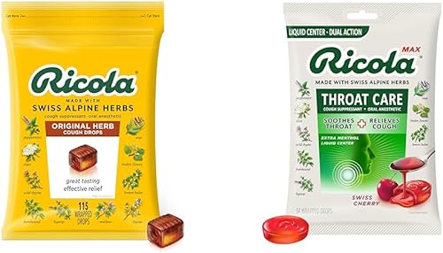 Ricola Original Natural Herb 115 unidades Max Swiss Cherry 34 unidades de gotas para la garganta y la tos