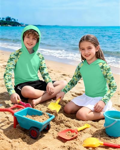 Image of Boys Rash Guard Swim Hoodie, Kids Long Sleeve Sun Fishing Shirts