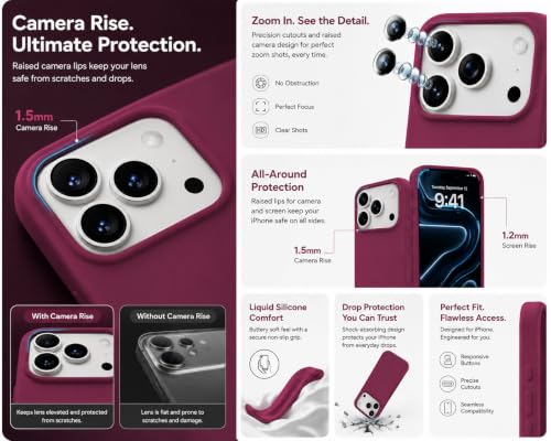 Image of DIZORO Compatible with iPhone 17 Pro Max / 18 Pro Max Case, Liquid Silicone 3 Layers Full Covered Soft Gel Rubber Phone Case,Shockproof Protective Cover with Anti-Scratch Microfiber Lining-Burgundy
