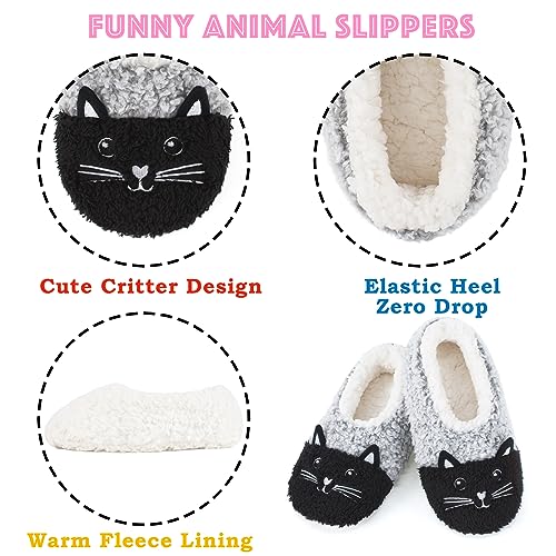 Image of Cozylook Cute Animal Slippers for Women and Kids Fuzzy Non Slip Soft Sole | Warm plush lining, gripper dots, playful animal details, machine wash cold, toddlers teens and adult women, indoor use