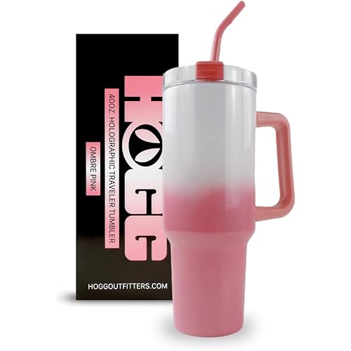 Hogg 40oz Traveler - Holographic Ombre Pink, 40 oz Sublimation Tumblers Bulk, Sublimation Tumblers with Handle