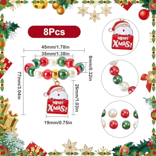 SUNNYCLUE 8 Sets Holiday Napkin Rings Christmas Napkin Rings Santa Claus Xmas Red Green Glass Spcaer Beads Winter Napkin Holder Ring Beaded Napkin Ring for Christmas Wedding Party Dinner Table Decor - Image 3
