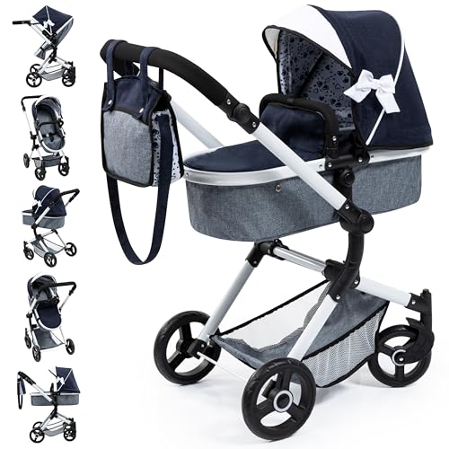 Bayer: Pram Neo Vario - Blue, Grey, White - Includes Shoulder Bag, Fits Dolls Up to 20.5',...