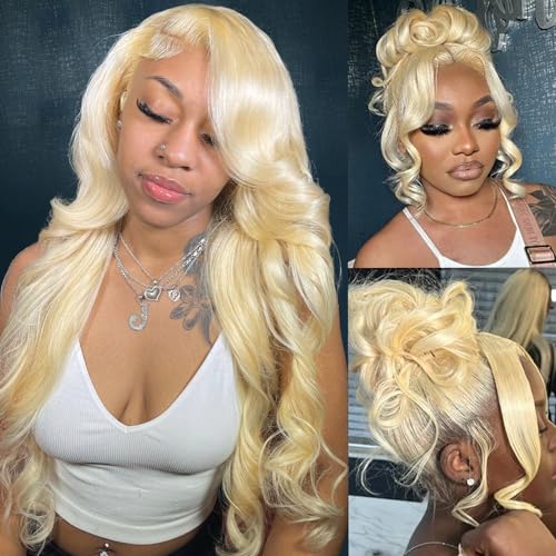 Alipeacock Hidden Strap Body Wave 360 613 Lace Front Wig Human Hair Glueless Wigs Human hair Pre Plucked Pre Bleached 200% Density Blonde Wig With Drawstring HD Full Lace Human Hair Wigs 38Inch