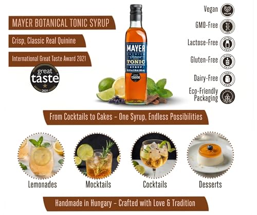 Image of Mayer Botanical Tonic Syrup ( Cordial ), Award-Winning, Real Quinine & Natural Botanicals, Vegan, Gluten Free, Perfect for Gin & Tonic, Cocktails, Sparkling Water - No Preservatives, Authentic Bitter Tonic Flavor ( 1 Pack )