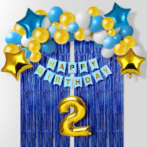 Image of Party Propz 2nd Birthday Decoration Items For Boys -38pcs Blue | Birthday Decorations Kit For Boys | Baby Birthday Decoration Items | 2nd Birthday Decoration Items,Foil, Paper (Cardstock), Rubber