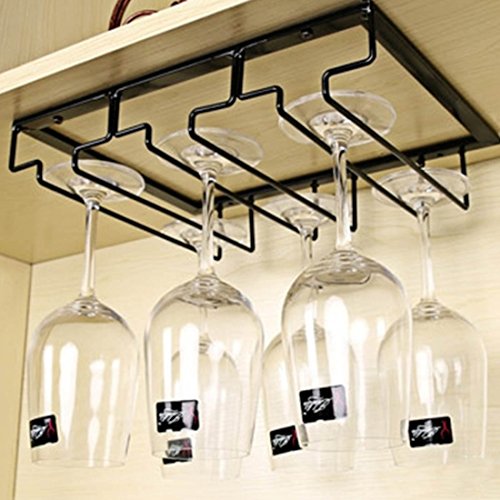 Gettesy - Colgador de copas, portavasos para copas - Soporte con 4 rieles para 9-12 copas de vino - Mantiene los vasos secos - Para colgar o en la pared - 40 × 22,5 × 5,5 cm 30 ×22,5 × 5,5 cm Negro