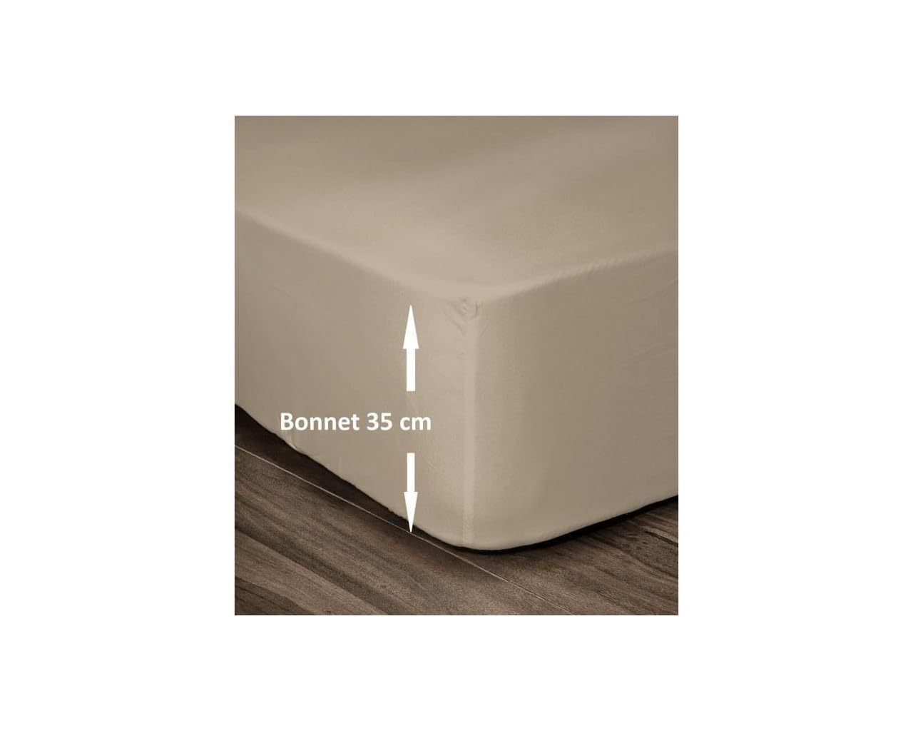Drap housse 140x190 bonnet 35cm en coton beige pour grand matelas de lit 2 places