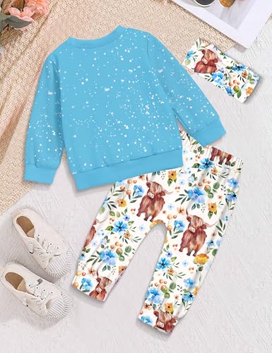 Image of Toddler Girl Clothes Fall Winter Outfits Wild Hair Don't Care Highland Cow Sweatshirt Pants Western Cowgirl Outfit