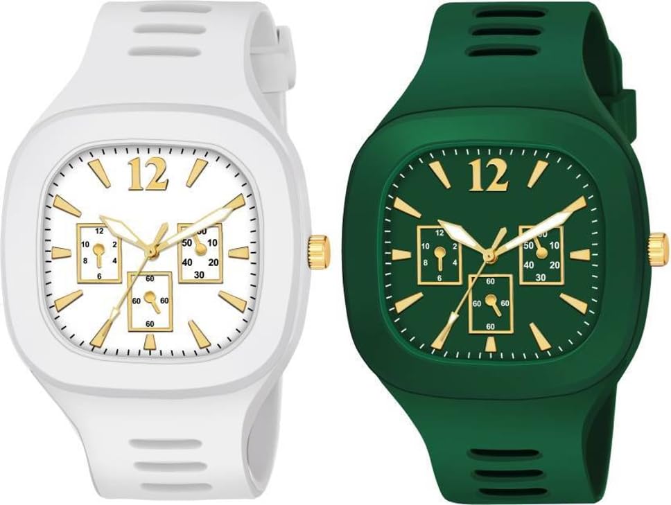 V&Y Unique Combo Miller White&Green Designer Square Dial Smooth Silicone Strap Analog Watch - for Boys ()_BZ_COMBO-MILLER-WHTE-GRN-2PCS (B0D4DY49C3) Amazon Price History, Amazon Price Tracker