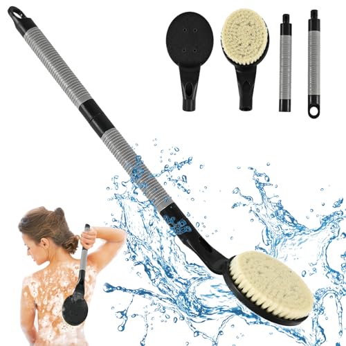 Limpiador de espalda para ducha, cepillo de ducha desmontable de 21.7 pulgadas, exfoliante suave, fácil de limpiar y estimula la circulación sanguínea, para cepillado húmedo o seco (negro)