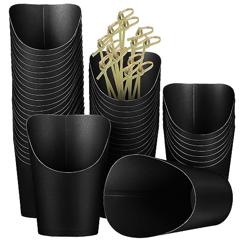 OFFSCH 1Set Disposable French Fry Cups Paper Treat Holders with Knot Picks for Snacks Appetizers and Charcuterie Easy for Convenient Serving