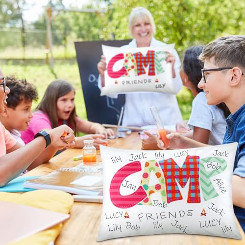 Image of Moukeren Camp Friends Girl Autograph Pillowcase Summer Camp Pillowcase Travel Pillow Case Travel Pillow Cover for Kids Package Stuff Essentials Sleepaway Accessories (Multi Colors,2 Pcs)