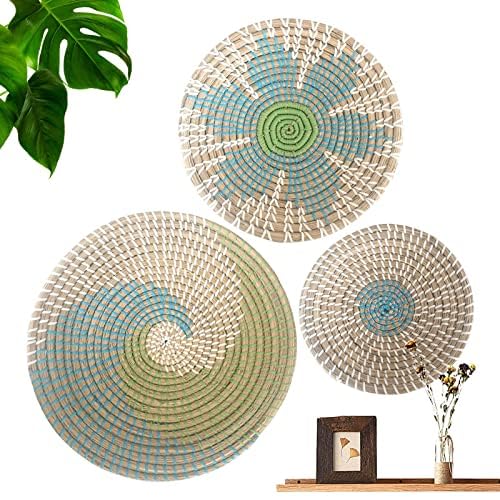 3 Pieces Wall Basket Decor Hanging Woven Seagrass Basket Wall Decor Round Boho Hanging Basket Decoration African Baskets Wall Decoration For, Boho, Holiday Party