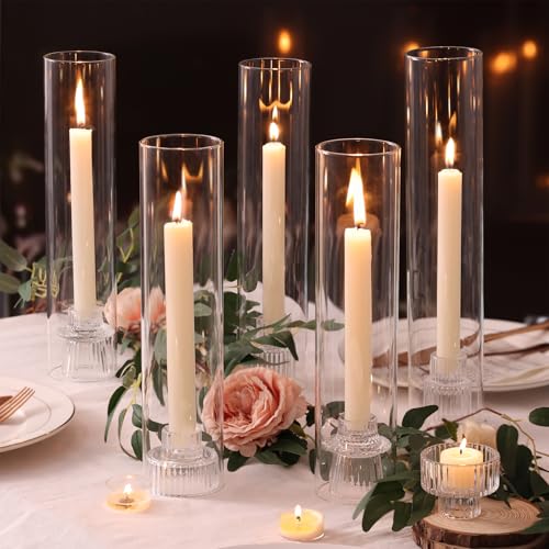 NITIME 3 Set Hurricane Glass Candle Holders for Taper Candles, Candlestick Holders with Windproof Glass Tubes(11.8"/12.6"/13.8" H), Taper Candle Holders for Table Centerpieces, Wedding, Party Decor NITIME 3 Set Hurricane Glass Candle Holders for Taper Candles, Candlestick Holders with Windproof Glass Tubes(11.8"/12.6"/13.8" H), Taper Candle Holders for Table Centerpieces, Wedding, Party Decor