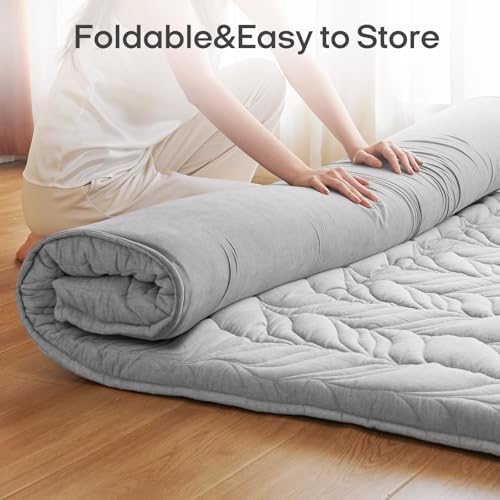 Image of ZonLi Japanese Floor Mattress Futon Mattress Queen Size, Thicken Roll Up Tatami Mat 100% Cotton Washable Cover, Portable & Foldable Floor Bed Mattress for Sleeping, Dormitory, Adult, Grey