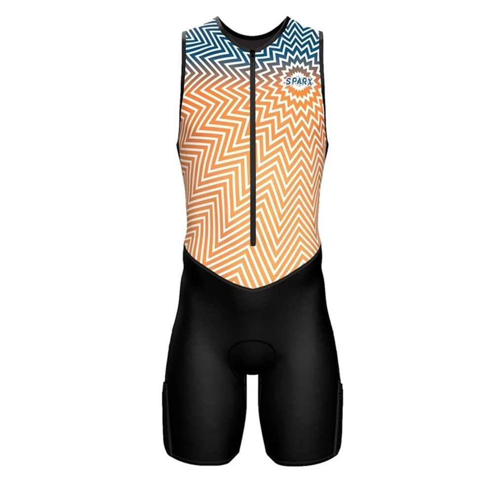 Mono de triatlón, traje de ciclismo masculino, traje de sola pieza, sin mangas, bolsillos 9d gel Almohadilla, MTB Traje, ropa deportiva de verano CYTSH (Color : A, Size : X-Small)