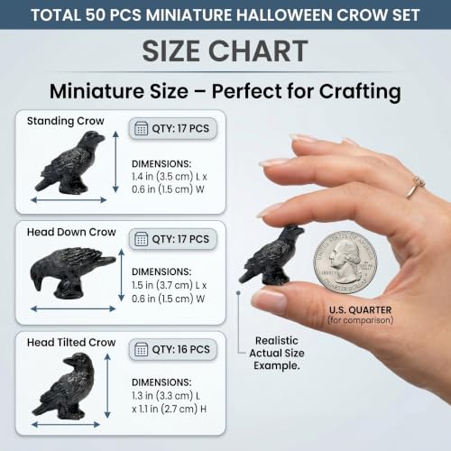 Image of FESTGLOX 50Pcs Resin Mini Crows Figurines for Spooky Halloween Party Favors