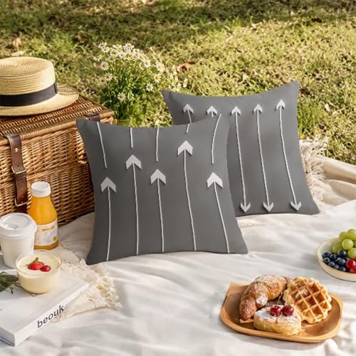 Housses de coussin extérieur 60x60cm gris lin imperméable pour canapé de terrasse