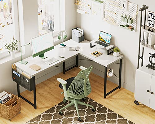 Odk L Shaped Desk, 59" Gaming Computer Corner Desk, Home Office Writing Desk With Monitor Shelf, Space-Saving Workstation Modern Simple Wooden Desk, Easy To Assemble, White #TOP3
