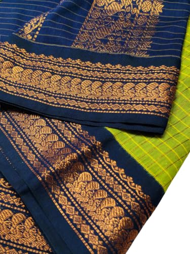 Image of Pure Kalyani Cotton Saree | Zari Border & Blouse Piece - Lata Gadwal Design | Traditional Saree