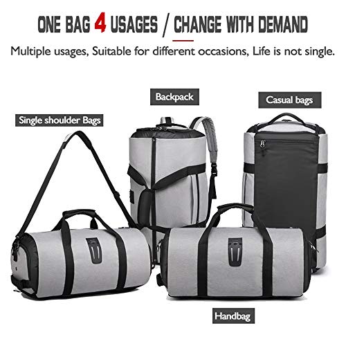 Deumy Travel Duffel Backpack,4 in 1 Carry-on Garment Bag Large Duffel Bag Suit Travel Bag,Gym Backpack Outdoor Travel Bag with Shoe Compartment,Hiking Camping Rucksack for Men and Women (Black)