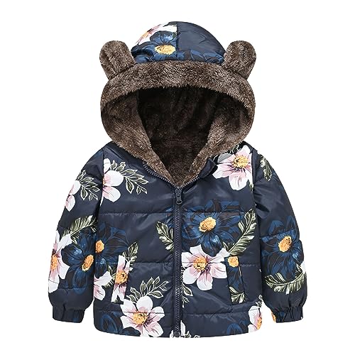 Toddler Boys Girls Winter Coat Cute Cartoon Floral Butterfly Animal Dinosaur Print Fleece Lined Hooded Padded Jackets