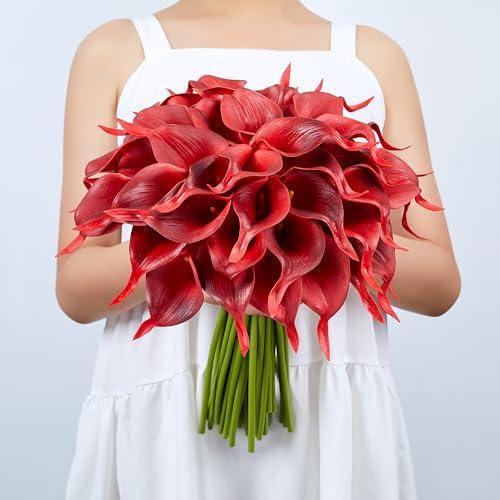 Image of SITUMEIZI 24 Pcs Burgundy Fake Flowers Artificial Calla Lily