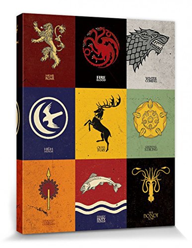 1art1 Juego De Tronos Póster Impresión En Lienzo Escudos De Las Grandes Casas Cuadro En Bastidor...