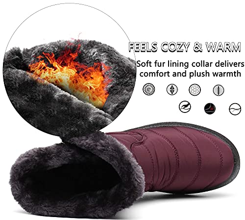 Gaatpot Damen Winterstiefel Wasserdicht Warm gefütterte Schneestiefel Winterschuhe Winter Kurzschaft Stiefel Boots Schuhe Weinrot 38