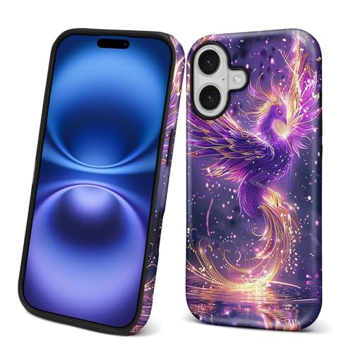Punmada for iPhone 17 Case,Girl Women Boy Hard Hybrid Shell Shockproof Silicone Full Body Protective Matte Case for iPhone 17 Purple Fire Phoenix Pattern