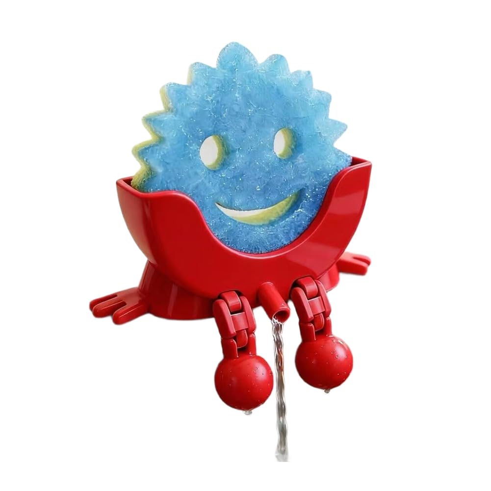 UDSKNV[KSL Cute for Kitchen Sink Hanging Sponge Holder with Drainage, Peeing Scrub Sponge, Ponge Holder Red