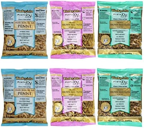 Tinkyada Organic Gluten-Free Brown Rice Pasta 3 Shape Variety Bundle: (2) Elbow Pasta, (2) Spirals Pasta, and (2) Penne Pasta, 12 Ounce Ea.