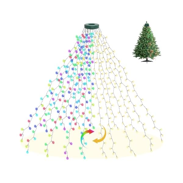 Weihnachtsbaum Lichterkette 2m 400 LEDs Christbaumbeleuchtung 8 Modi und Memory, IP44 Weihnachtsbeleuchtung für Innen Außen-RGB und Warmwei