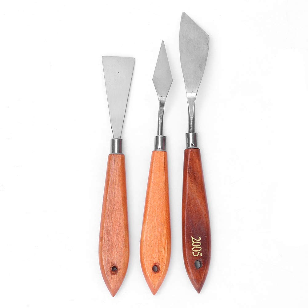 3Pieces Painting Knives, Stainless Steel Spatula Palette Knives Oil Paint Metal Pallet Knife with Wood Handle for Repairing Drywall, Removing Wallpaper, Mud