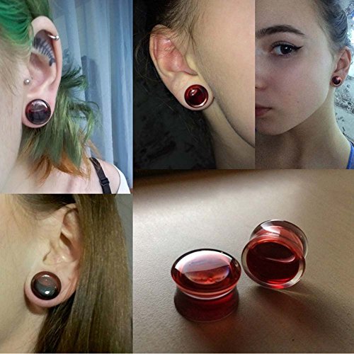 Longbeauty 2Pcs Acrylic Red Liquid Blood Double Flare Ear Tunnels Expander Plugs Stretcher Gauge 0g-5/84