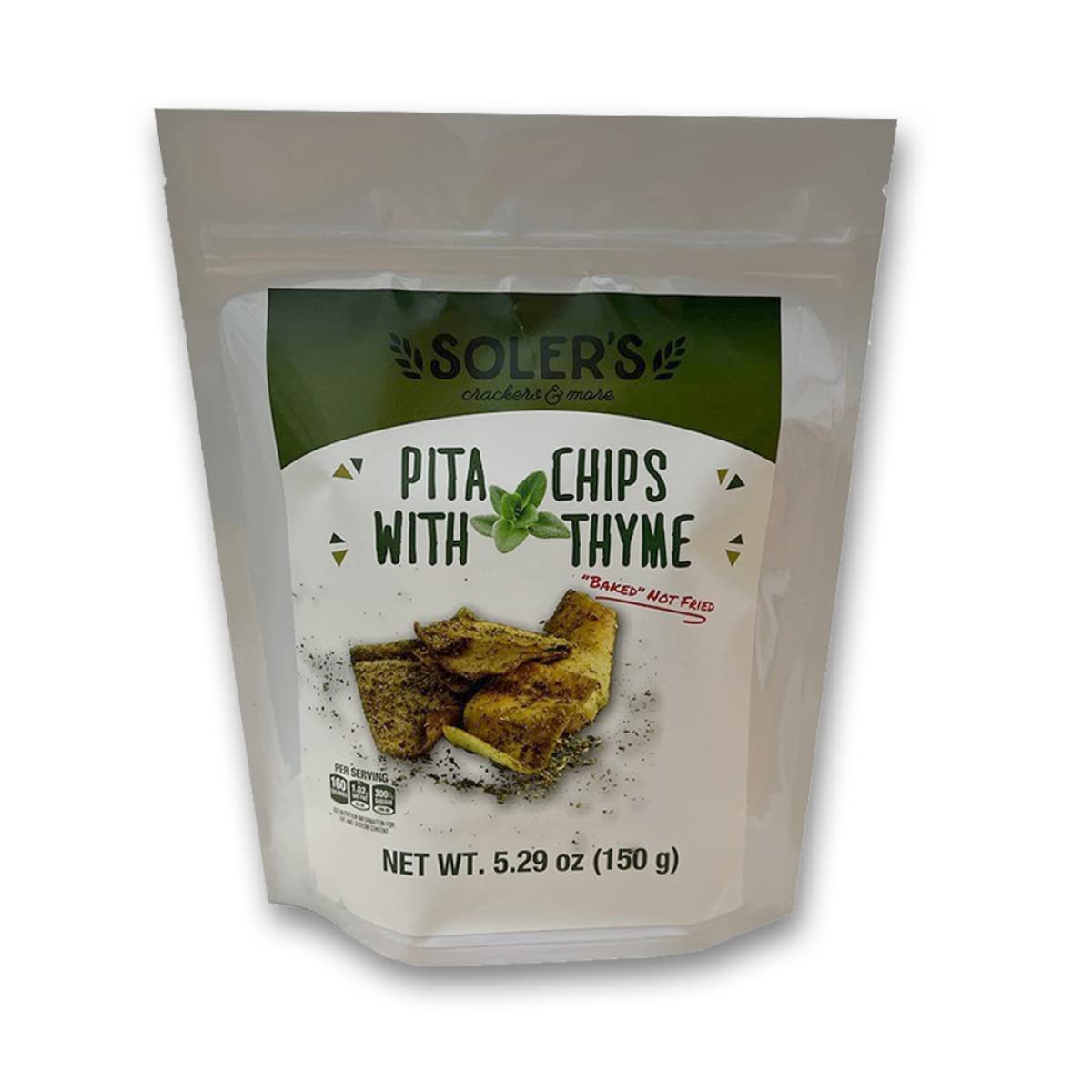 Soler's, Pita Chips With Thyme, 150g, Salty Snack, With Dried Premium Thyme and Sesame Seeds, Crunchy and Crispy, Oven Baked, Natural, Organic, Healthy and Delicious, No Additives.