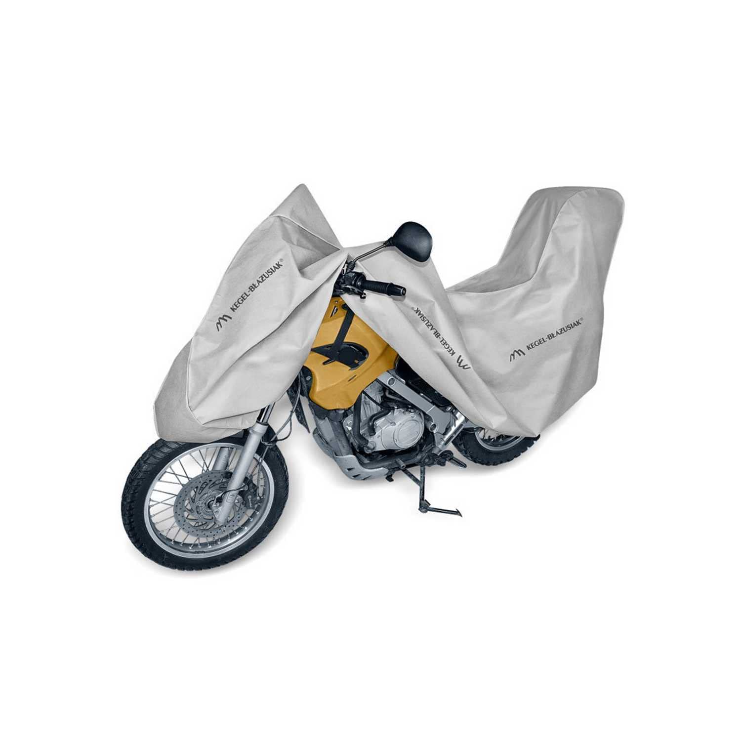 Plandeka na motocykl, pokrowiec na motocykl, garaż XL z pudełkiem, 240-265 cm, szara, wodoodporna i bardzo gruba plandeka na zewnątrz chroniąca przed deszczem, śniegiem, wiatrem, promieniowaniem UV, liśćmi i innymi zabrudzeniami