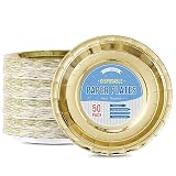Tyzarglef Disposable Paper Plates Gold, 50 Count 7” Dessert Cake Plates Bulk for Party Supplies, Colored and Sturdy Party Plates for Birthday, Wedding, Baby shower, Bridal party supplies