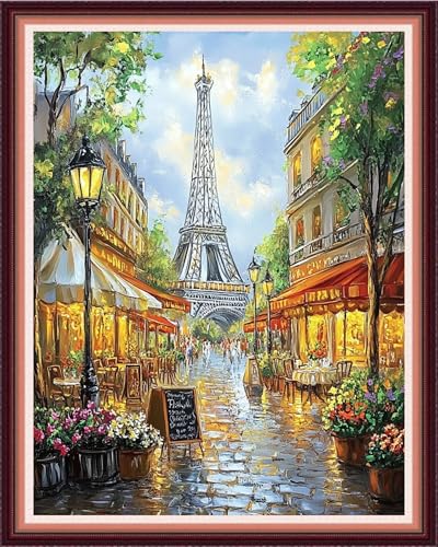 Image of Fanxvivy Stamped Cross Stitch Kits for Beginners Full Range of Cross Stitching Preprinted Embroidery Kits for Adults, 11CT Embroidery Pattern Needlepoint Kits-Iron Tower Twilight 16x20 inch