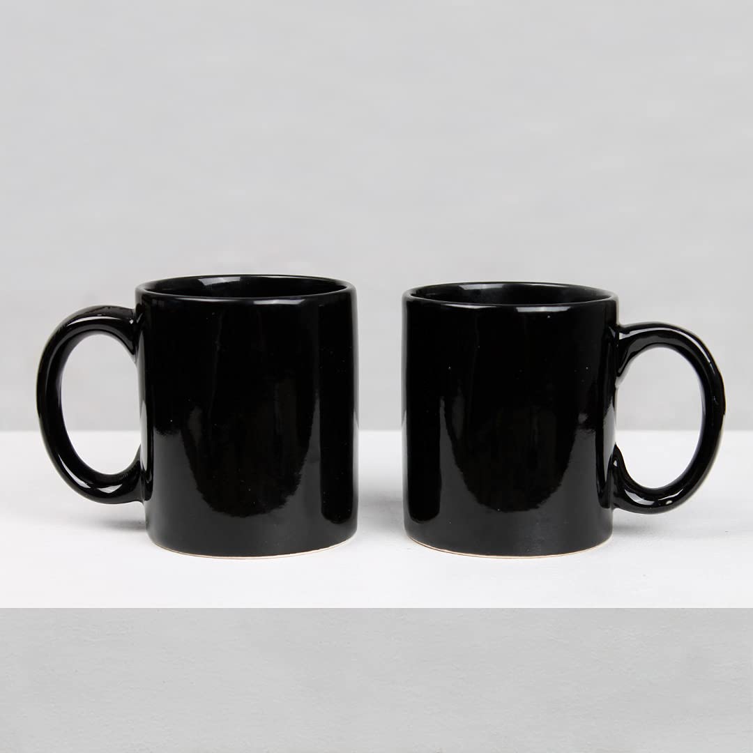 The Earth Store Black Pipe Ceramic Mug Set of 2 Tea Mugs Microwave Safe