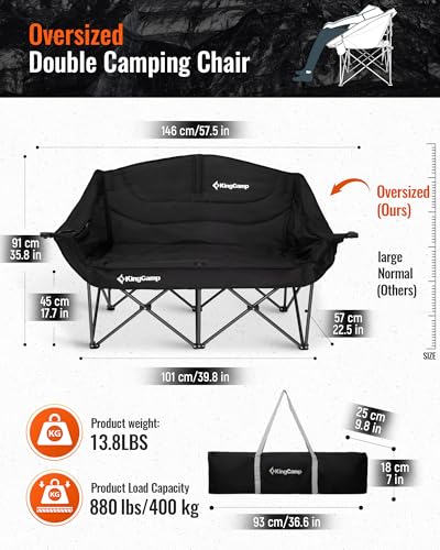 Image of KingCamp Double Camping Chair, Oversized 880lbs Heavy Duty Loveseat XL