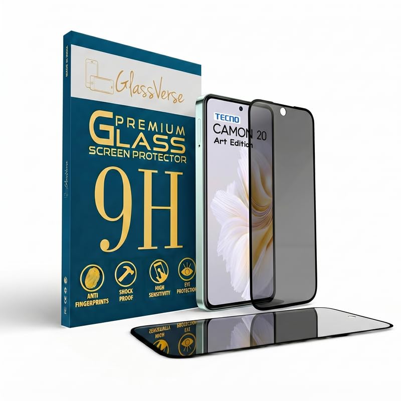 Image of GlassVerse Privacy Tempered Glass for Tecno Camon 20 | Anti Spy Screen Protector, 9H Hardness, Edge to Edge, Case Friendly, Hassle-less Installation Kit Included. (Pack of 2)
