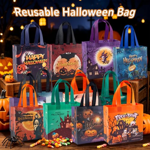 24 Pcs Halloween Trick or Treat Bags, 12 Designs Gift Bags with Handles, Reusable Non-Woven Halloween Tote Bags,Perfect for Halloween Gifts Wrap,Candy Goodie Packs,Party Favor Supplies,7.9"×7.9"×3.15" - image 4