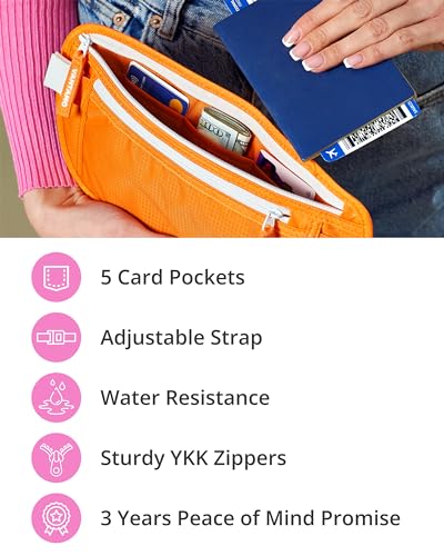 Image of Vantamo Money Belt with RFID For Men & Women, Hidden Passport Holder for Travel, 2 Compartment Travel Fanny Pack for Women Anti Theft