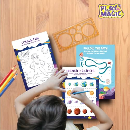 Image of PlayMagic BrainActiv Kaleidoscope Making DIY Kit for Kids 3+| Magical Pattern Creation Kit |2 Kaleidoscopes, Scratch Sheets, 8 Activity Sheets |Educational Birthday Gift for Kids-Sea & Space Adventure