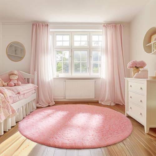 image for Ophanie Round Rugs 7Ft Pink Circle Area Rug, Fluffy Fuzzy Bedroom Carp